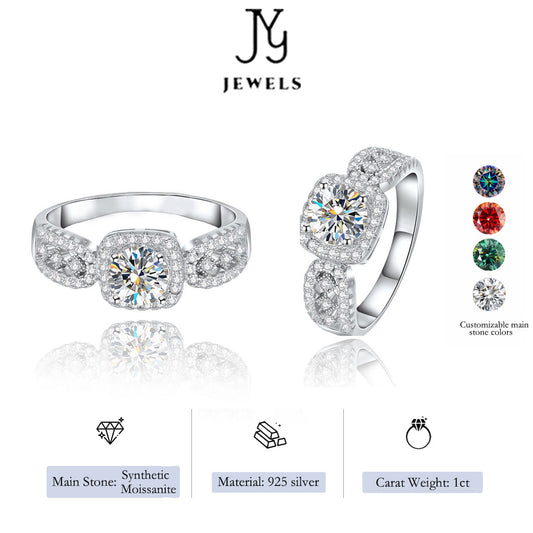 【JYJZZ205】Synthetic Moissanite S925 Sterling Silver 1 CT Lace Princess Wide Square Wrap Ring, Fashion Premium Feeling Design Customizable Main Stone Color Proposal Ring, Birthday Gift for Girlfriend, Wedding Anniversary Gift.