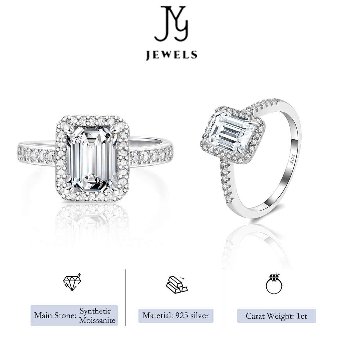 【JYJZZ212】Synthetic Moissanite S925 Sterling Silver 1CT Straight Wall Microwave Square Cut Design Premium Feeling Radiant Cut Women's Ring,Elegant Premium Light Luxury Gift Ring.