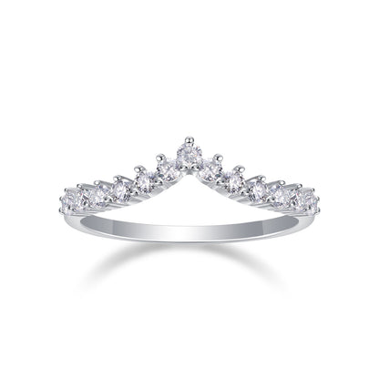 [JYJZZ185] （Adan）Synthetic Moissanite S925 Sterling Silver V-Shaped Small Row Setting Stacking Design Closed Mouth Small and Delicate Ring, Versatile Mix and Match Pieces, Suitable for Daily Wear, Ring Mix and Match, Party Showcase, Holiday Gift.