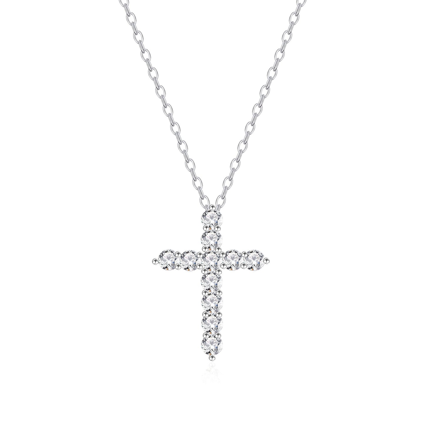 [JYJZZ184] (Alejandra) Synthetic Moissanite S925 Sterling Silver 44 cm long 0.1CT, 0.3CT Premium full gemstone cross pendant collarbone fashion high feeling necklace, daily jewelry, holiday gift, gift for others.