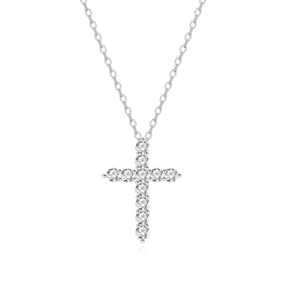 [JYJZZ184] (Alejandra) Synthetic Moissanite S925 Sterling Silver 44 cm long 0.1CT, 0.3CT Premium full gemstone cross pendant collarbone fashion high feeling necklace, daily jewelry, holiday gift, gift for others.