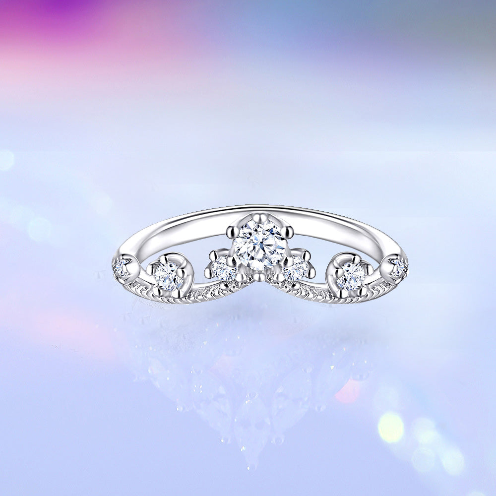 【JYJZZ170】s925 Silver Crown Zirconia Flower Ring Women Fashion Premium Feeling Niche V Shape Design Shape.