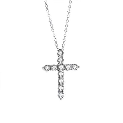 [JYJZZ184] (Alejandra) Synthetic Moissanite S925 Sterling Silver 44 cm long 0.1CT, 0.3CT Premium full gemstone cross pendant collarbone fashion high feeling necklace, daily jewelry, holiday gift, gift for others.