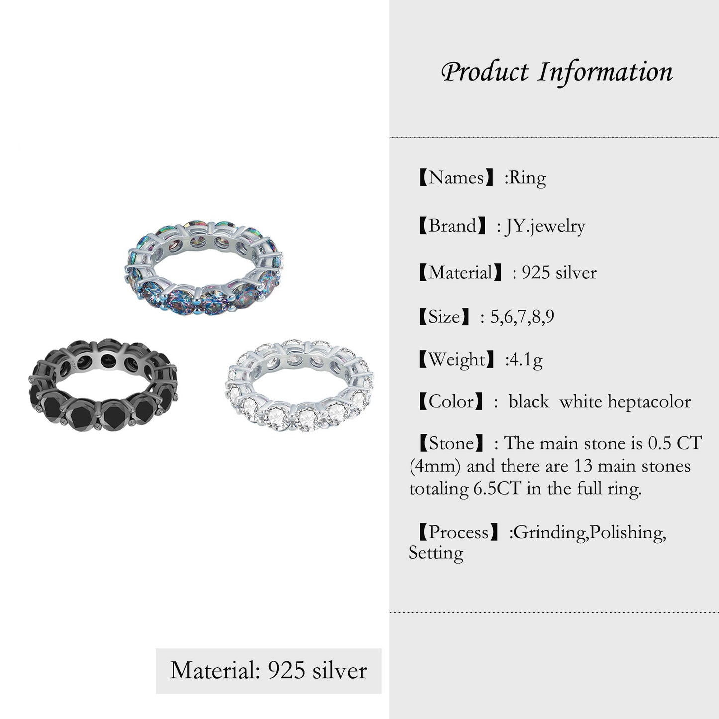 [JYJZZ175] （Ana）Synthetic Moissanite s925 silver new three colors can be customized fashion personality wind tide full circle row ring.