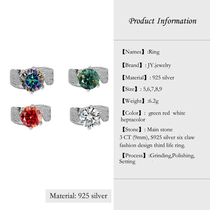 [JYJZZ178]  （Abril）Synthetic Moissanite S925 Silver 3 CT Six Claw Fashion Design Four Color Premium Feeling Proposal Couple's Ring.