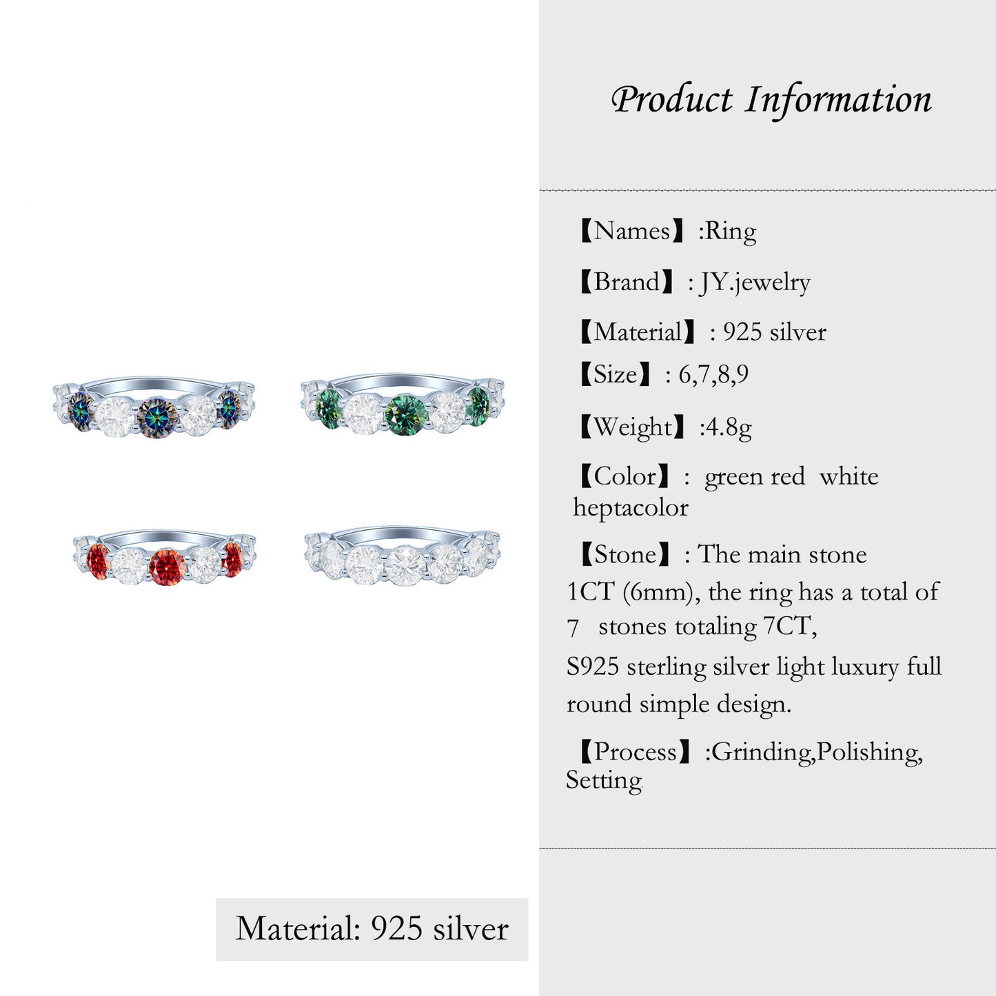 [JYJZZ181] （Lucia）Synthetic Moissanite S925 Sterling Silver Single Stone 1CT Total 7CT Closed Mouth Light Luxury Full Round High End Simple Fashion Row Ring Design Ring.