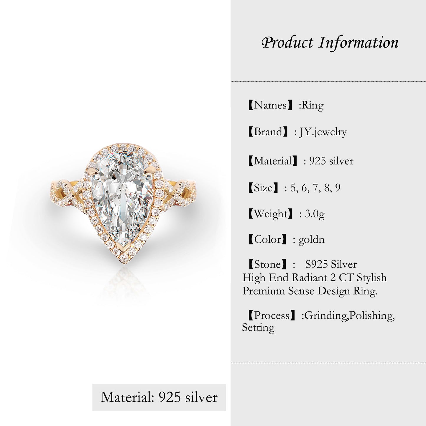 [JYJZZ191] Synthetic Moissanite S925 Silver High-end Radiant 2 CT Stylish Haute Sense Design Ring, Women's Classic Everyday Jewelry Gifts, Wedding Engagement Rings, Birthday Holiday Gifts.