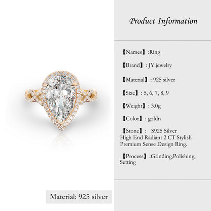 [JYJZZ191] Synthetic Moissanite S925 Silver High-end Radiant 2 CT Stylish Haute Sense Design Ring, Women's Classic Everyday Jewelry Gifts, Wedding Engagement Rings, Birthday Holiday Gifts.