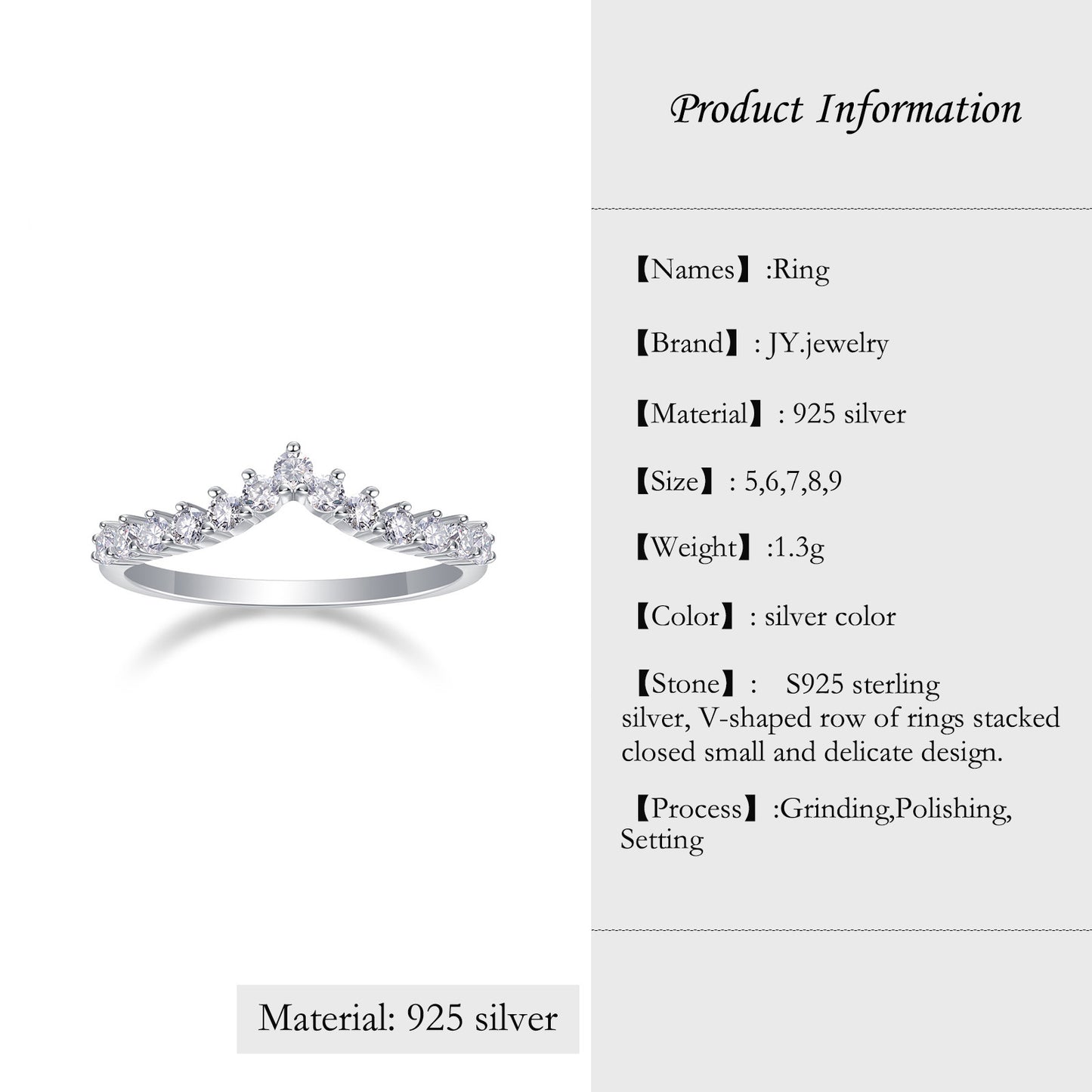 [JYJZZ185] （Adan）Synthetic Moissanite S925 Sterling Silver V-Shaped Small Row Setting Stacking Design Closed Mouth Small and Delicate Ring, Versatile Mix and Match Pieces, Suitable for Daily Wear, Ring Mix and Match, Party Showcase, Holiday Gift.