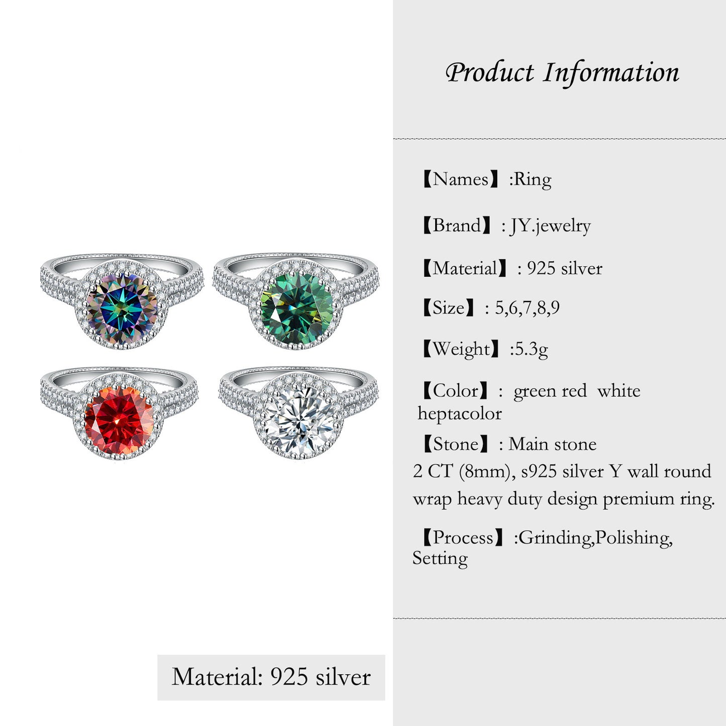 [JYJZZ177] （Andrea）Synthetic Moissanite s925 silver 2 CT Y shape round wrap heavy high fashion sense design women's ring.