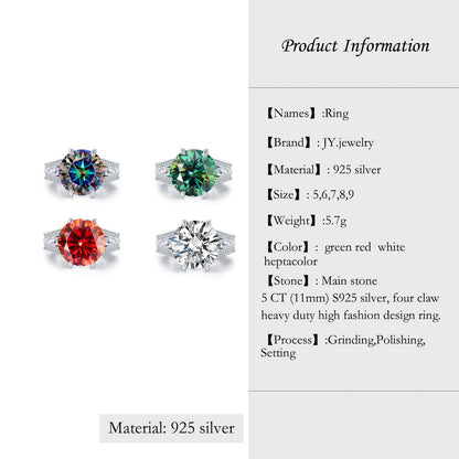 [JYJZZ176] Synthetic Moissanite S925 silver 5 CT four claw heavy duty high design light luxury fine craftsmanship versatile high fashion sense ring.