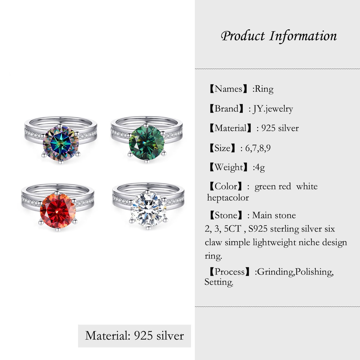 [JYJZZ180] （zoe）Synthetic Moissanite S925 sterling silver six claw simple lightweight niche design ring.