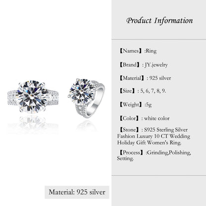 【JYJZZ192】Synthetic Moissanite S925 Sterling Silver Exquisite Luxury 10 CT Fashion Light Luxury Ring, suitable for daily wear, party display, holiday gift, gift for others.