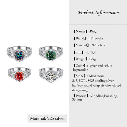 [JYJZZ179] （Regine	）Synthetic Moissanite 2CT S925 Sterling Silver Inlay Half Round Wrap Six Claw Closed Design Fashion Premium Feeling Ring.