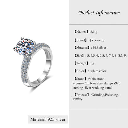 [JYJZZ174] s925 sterling silver 2 CT moissanite ring halfway up light luxury full round high end simple fashion ring.