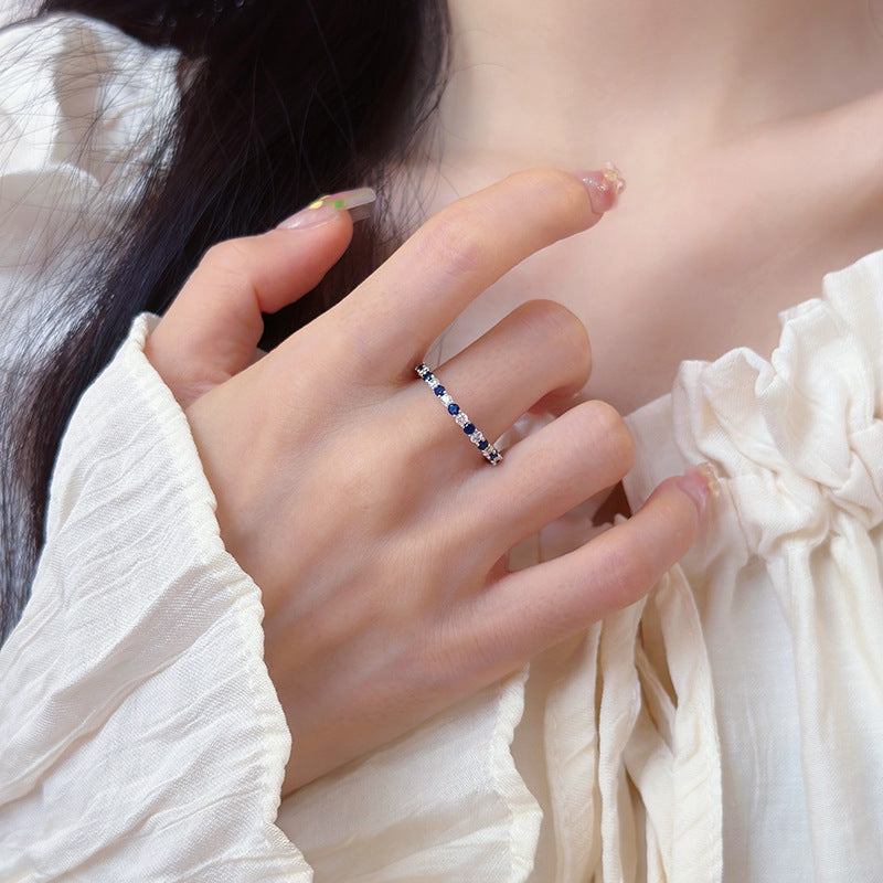 [JYJZZ183] (Sara) S925 Silver Simple Fashion Colored Zirconia Light Luxury Fashion Minimalist Niche Design Ring.