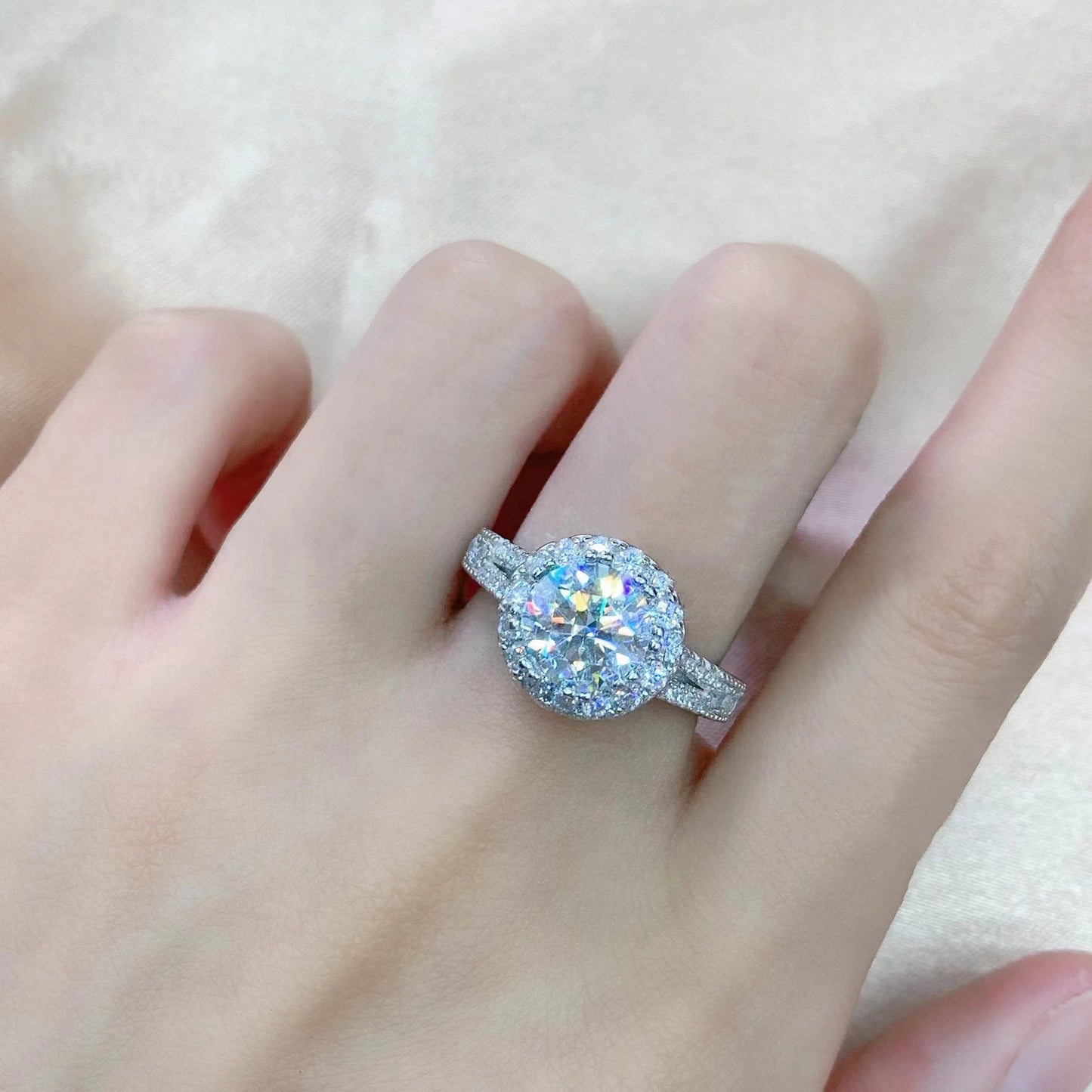 [JYJZZ177] （Andrea）Synthetic Moissanite s925 silver 2 CT Y shape round wrap heavy high fashion sense design women's ring.