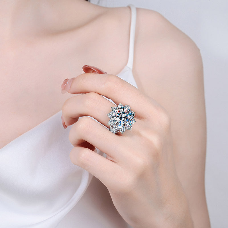 【JYJZZ194】Synthetic Moissanite S925 Sterling Silver 10 CT Sunflower Fashion Luxury Design Ring, Women Men Classic Everyday Jewelry Gifts, Wedding Engagement Rings, Birthday Holiday Gifts.