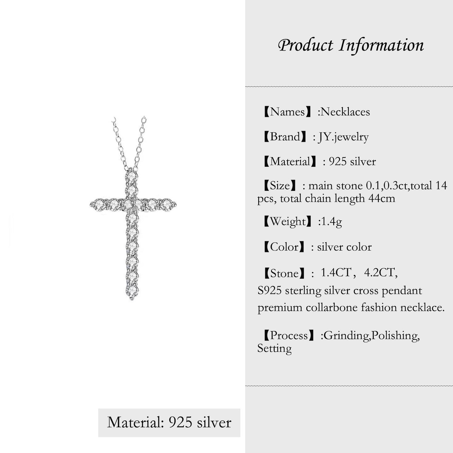 [JYJZZ184] (Alejandra) Synthetic Moissanite S925 Sterling Silver 44 cm long 0.1CT, 0.3CT Premium full gemstone cross pendant collarbone fashion high feeling necklace, daily jewelry, holiday gift, gift for others.