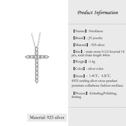 [JYJZZ184] (Alejandra) Synthetic Moissanite S925 Sterling Silver 44 cm long 0.1CT, 0.3CT Premium full gemstone cross pendant collarbone fashion high feeling necklace, daily jewelry, holiday gift, gift for others.