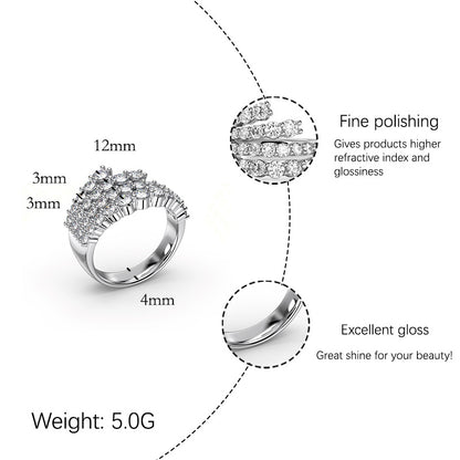 【JYJZZ203】S925 Silver White Round 4 Layers Zirconia Row Set Irregular Design Small Fashion Delicate Women's Ring, Wedding, Party, Gathering High Fashion Sense Ring.