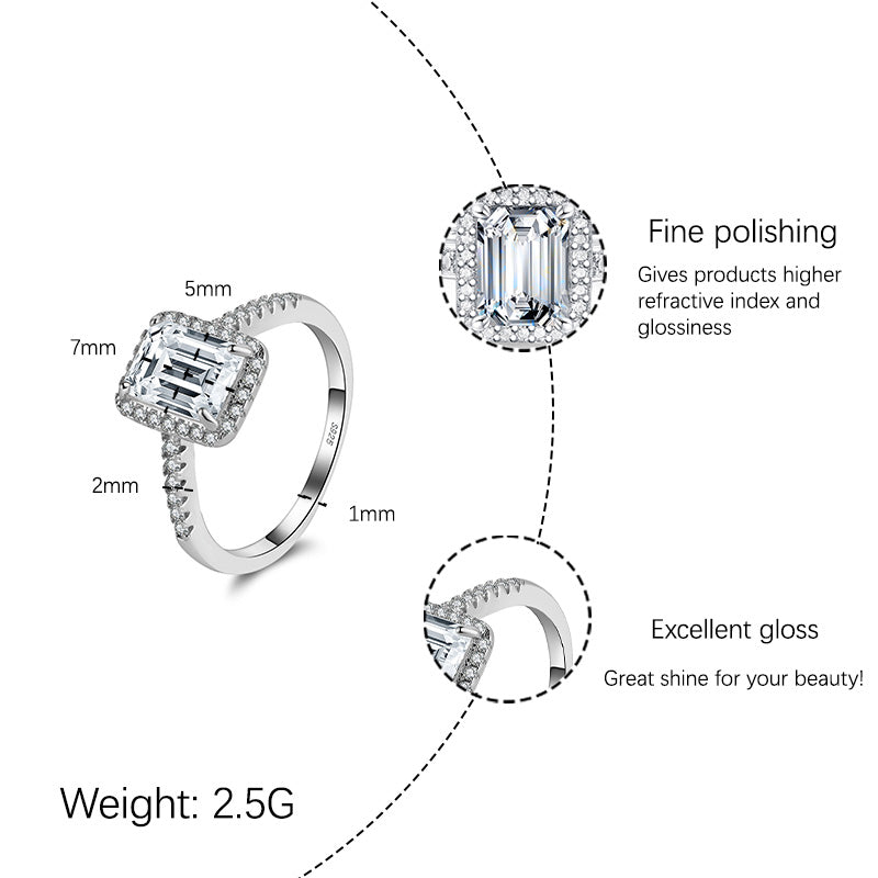 【JYJZZ212】Synthetic Moissanite S925 Sterling Silver 1CT Straight Wall Microwave Square Cut Design Premium Feeling Radiant Cut Women's Ring,Elegant Premium Light Luxury Gift Ring.