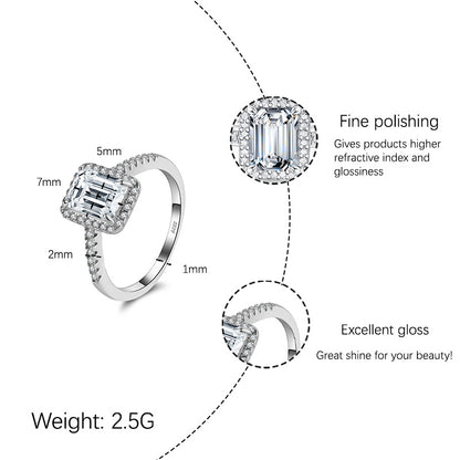 【JYJZZ212】Synthetic Moissanite S925 Sterling Silver 1CT Straight Wall Microwave Square Cut Design Premium Feeling Radiant Cut Women's Ring,Elegant Premium Light Luxury Gift Ring.