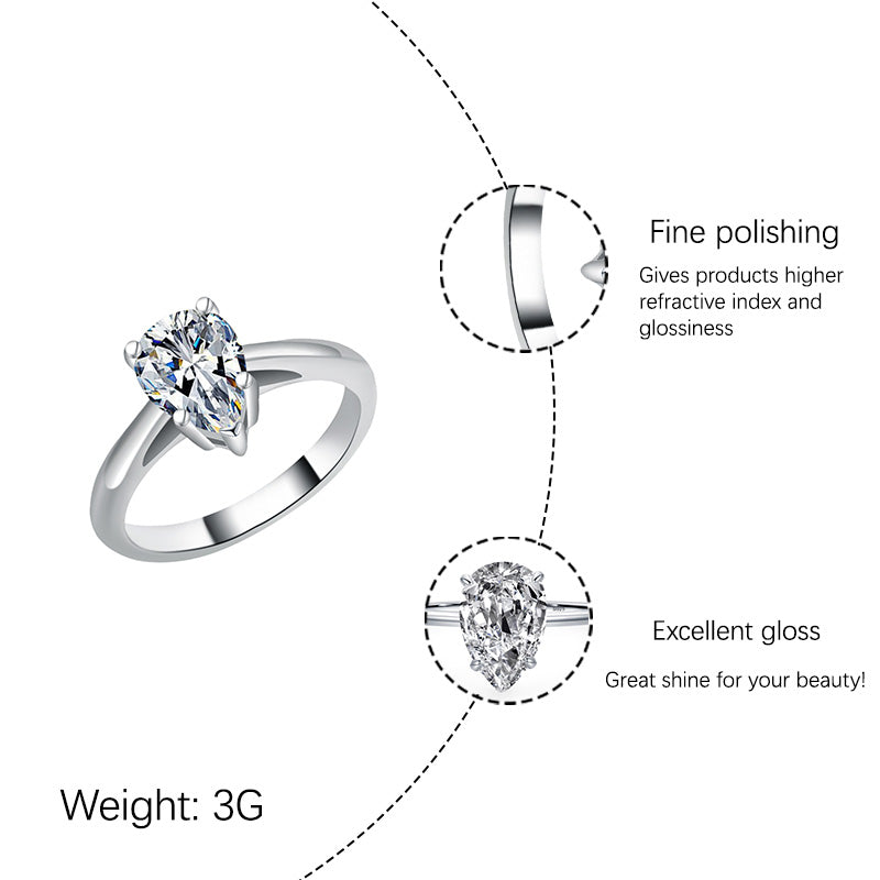 [JYJZZ173] Synthetic Moissanite S925 Sterling Silver 2CT Water Drop Simple Ring Women Fashion Light Luxury Hundred Premium Feeling Silver Ring.