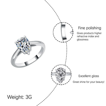 [JYJZZ173] Synthetic Moissanite S925 Sterling Silver 2CT Water Drop Simple Ring Women Fashion Light Luxury Hundred Premium Feeling Silver Ring.