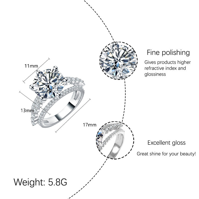 【JYJZZ199】Synthetic Moissanite S625 Silver three lifetimes and three worlds 5 CT Eight Heart Cut Large Carat Fashion High Grade Light Luxury Women's Ring, Daily Wear, Party Gathering, Birthday Gift, Lover's Gift.