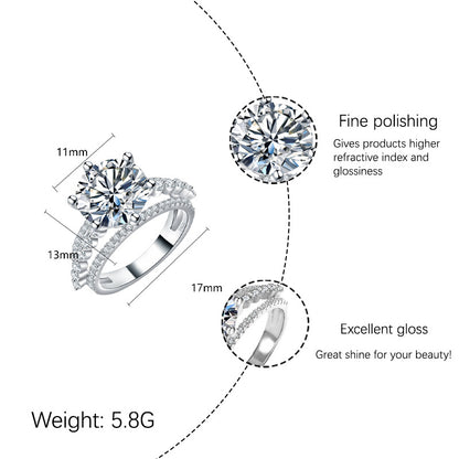 【JYJZZ199】Synthetic Moissanite S625 Silver three lifetimes and three worlds 5 CT Eight Heart Cut Large Carat Fashion High Grade Light Luxury Women's Ring, Daily Wear, Party Gathering, Birthday Gift, Lover's Gift.