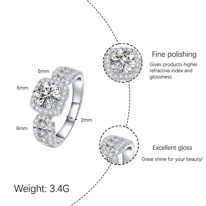 【JYJZZ205】Synthetic Moissanite S925 Sterling Silver 1 CT Lace Princess Wide Square Wrap Ring, Fashion Premium Feeling Design Customizable Main Stone Color Proposal Ring, Birthday Gift for Girlfriend, Wedding Anniversary Gift.