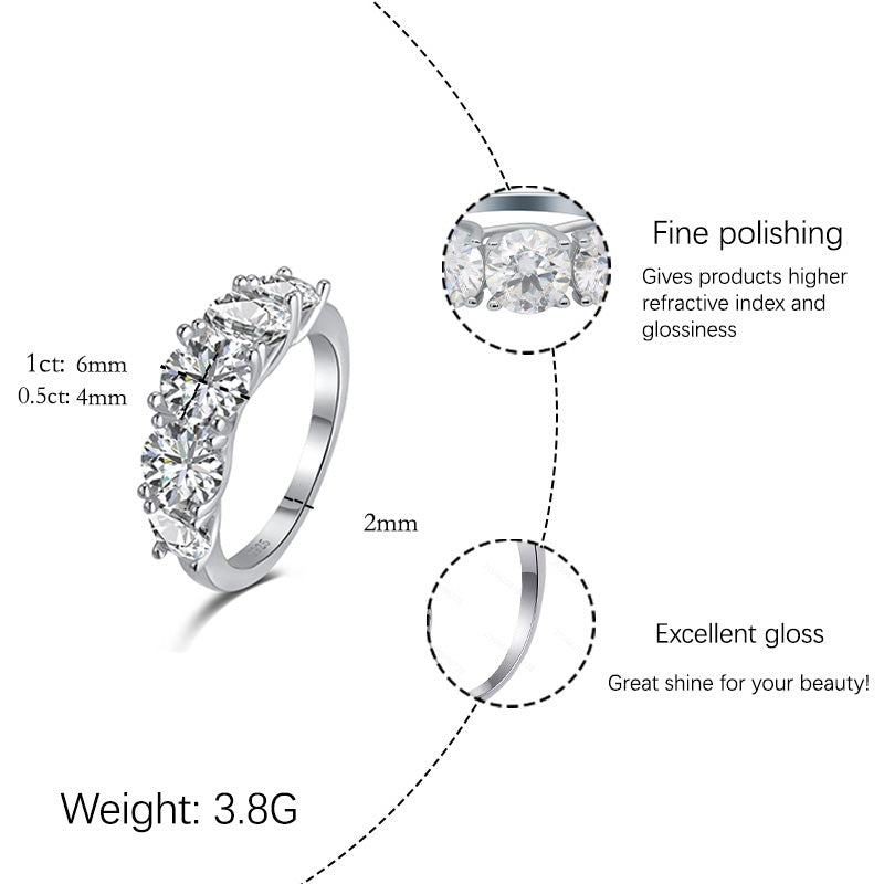 [JYJZZ172] （Cataline）Synthetic Moissanite S925 Sterling Silver 5-Stone 2.5 CT or 5 CT  Row Ring Closed Mouth Light Luxury Full Round High End Simple Fashion Ring.