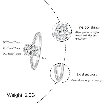 【JYJZZ201】Synthetic Moissanite S925 Sterling Silver 3 CT Oval Shaped Light Luxury Premium Feeling Cool Design Ring Engagement Wedding Jewelry Ring.