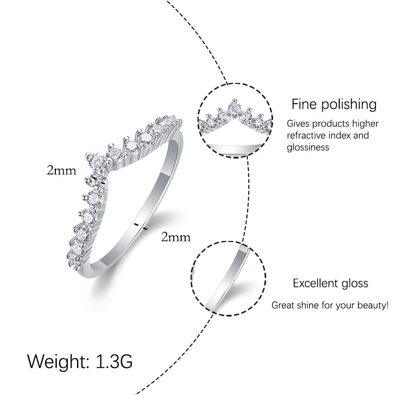 [JYJZZ185] （Adan）Synthetic Moissanite S925 Sterling Silver V-Shaped Small Row Setting Stacking Design Closed Mouth Small and Delicate Ring, Versatile Mix and Match Pieces, Suitable for Daily Wear, Ring Mix and Match, Party Showcase, Holiday Gift.