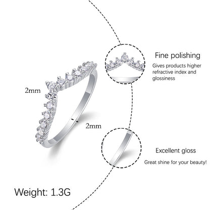 [JYJZZ185] （Adan）Synthetic Moissanite S925 Sterling Silver V-Shaped Small Row Setting Stacking Design Closed Mouth Small and Delicate Ring, Versatile Mix and Match Pieces, Suitable for Daily Wear, Ring Mix and Match, Party Showcase, Holiday Gift.