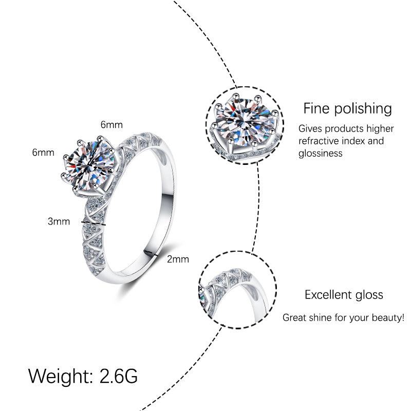 【JYJZZ208】Synthetic Moissanite S925 Sterling Silver 1 CT Octagonal Cross Claw Setting Simple and fashionable design, eight claws surrounded by a round shape Premium light luxury design.