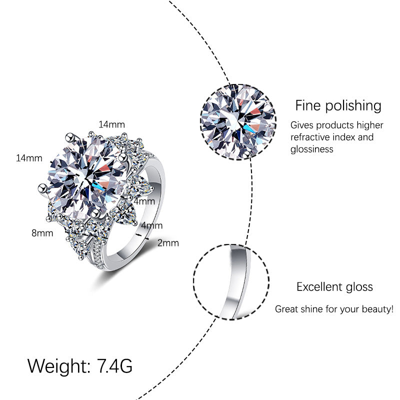 【JYJZZ194】Synthetic Moissanite S925 Sterling Silver 10 CT Sunflower Fashion Luxury Design Ring, Women Men Classic Everyday Jewelry Gifts, Wedding Engagement Rings, Birthday Holiday Gifts.