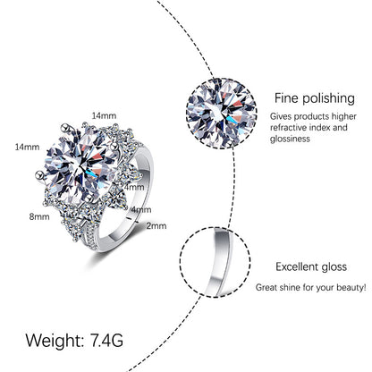 【JYJZZ194】Synthetic Moissanite S925 Sterling Silver 10 CT Sunflower Fashion Luxury Design Ring, Women Men Classic Everyday Jewelry Gifts, Wedding Engagement Rings, Birthday Holiday Gifts.