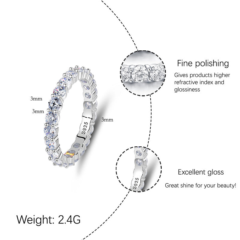 [JYJZZ186]  S925 Sterling Silver Single 0.1CT Stackable Ring, Simple Design, Zirconia Set Full Band Ring, Mix and Match Rings, Holiday Gifts, Everyday Wear Rings.