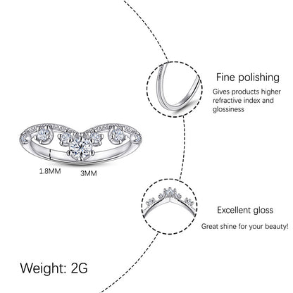 【JYJZZ170】s925 Silver Crown Zirconia Flower Ring Women Fashion Premium Feeling Niche V Shape Design Shape.