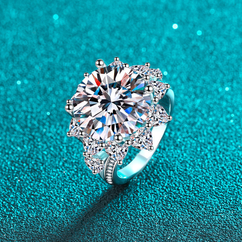 【JYJZZ194】Synthetic Moissanite S925 Sterling Silver 10 CT Sunflower Fashion Luxury Design Ring, Women Men Classic Everyday Jewelry Gifts, Wedding Engagement Rings, Birthday Holiday Gifts.