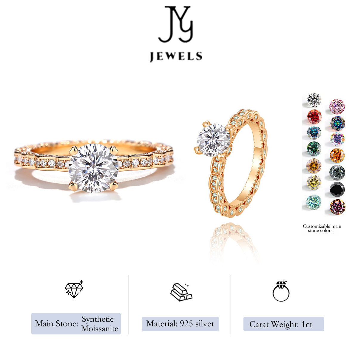 【JYJZZ198】Synthetic Moissanite S925 Silver Ring on Running Princess 1 CT Stylish and atmospheric crafted ring, fashionable high class light luxury women men classic daily jewelry gifts.