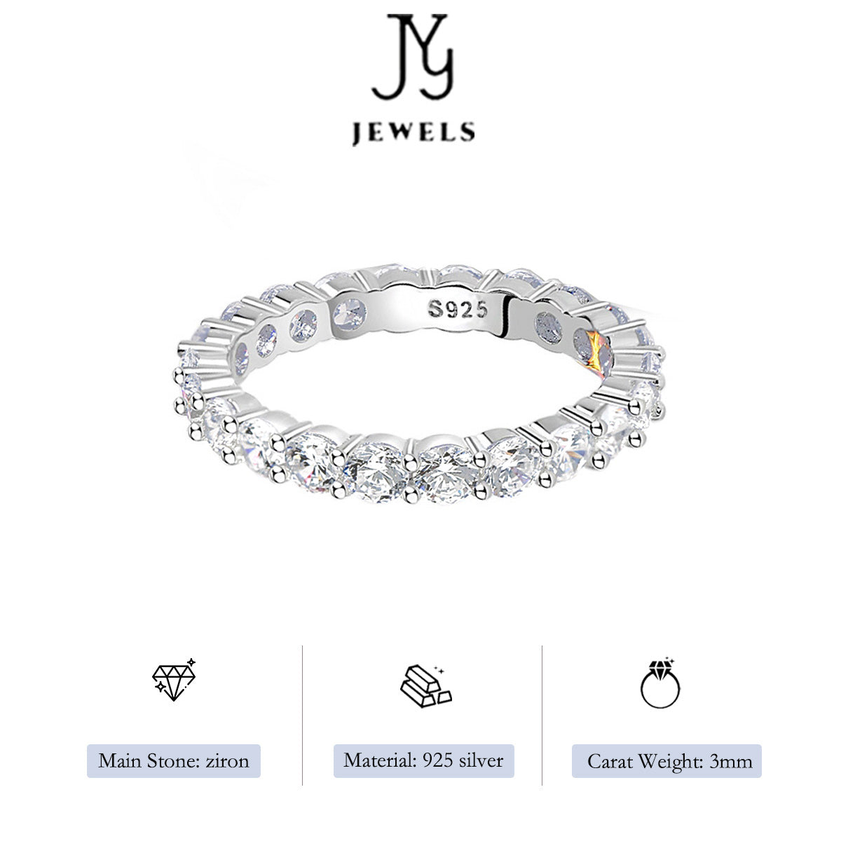 [JYJZZ186]  S925 Sterling Silver Single 0.1CT Stackable Ring, Simple Design, Zirconia Set Full Band Ring, Mix and Match Rings, Holiday Gifts, Everyday Wear Rings.