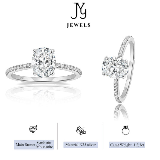 【JYJZZ201】Synthetic Moissanite S925 Sterling Silver 3 CT Oval Shaped Light Luxury Premium Feeling Cool Design Ring Engagement Wedding Jewelry Ring.