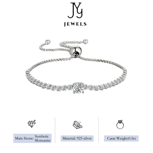 【JYJZZ209】Synthetic Moissanite S925 Sterling Silver Tennis Ball Pull-out Adjustable Bracelet Total Weight 1.7 CT Total Length of Bracelet 24 cm Small and delicate minimalist fashion niche design bracelet.