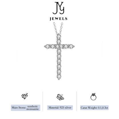 [JYJZZ184] (Alejandra) Synthetic Moissanite S925 Sterling Silver 44 cm long 0.1CT, 0.3CT Premium full gemstone cross pendant collarbone fashion high feeling necklace, daily jewelry, holiday gift, gift for others.