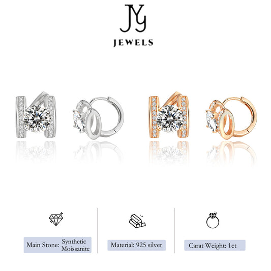 【JYJZZ197】Synthetic Moissanite S925 Sterling Silver Alphabet Earrings Buckles Golden Silver 1CT Two Tone Fashion Light Luxury Premium Feeling Earrings for Women Men Classic Daily Jewelry Gifts.