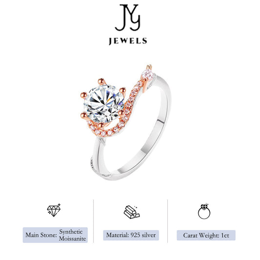 【JYJZZ204】Synthetic Moissanite S925 Sterling Silver 1CT New golden color setting closed mouth fashion high quality design ring, daily wear, party gathering, holiday gift, Valentine's Day gift.