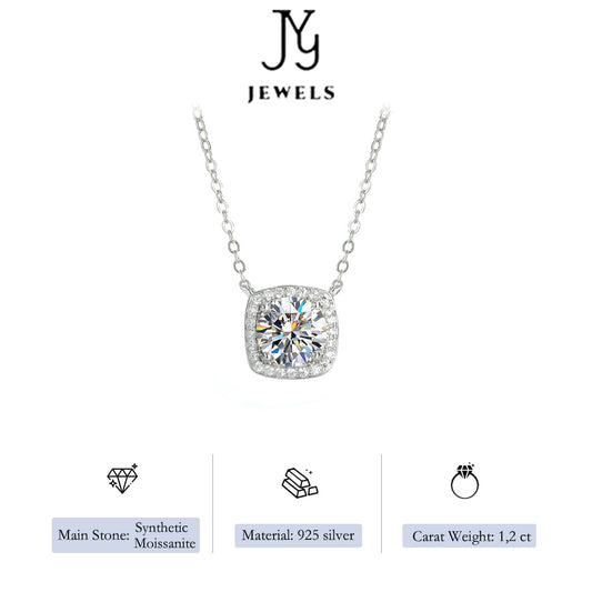 【JYJZZ196】 Synthetic moissanite S925 sterling silver square wrap necklace light luxury minimalist niche design collarbone chain four claw pendant women necklace, daily wear, party party, holiday gift, lover gift.